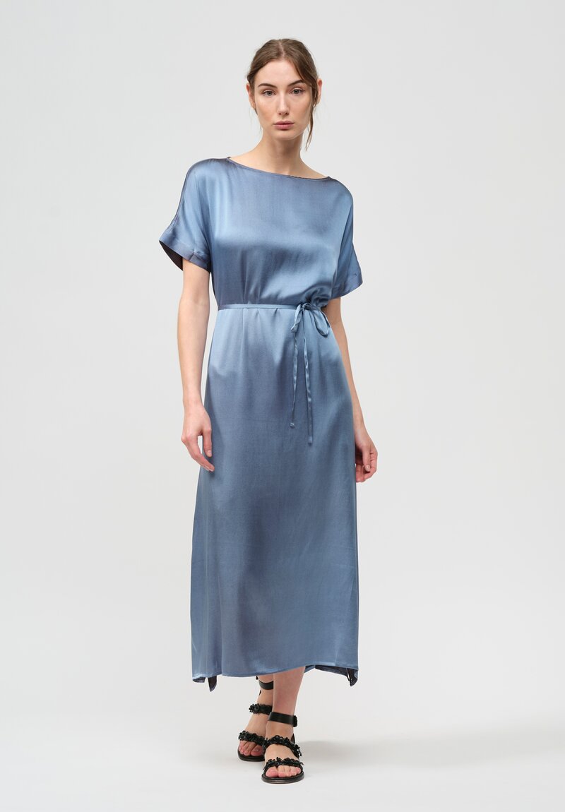 Avant Toi Silk Barchetta Dress in Nero Water Blue
