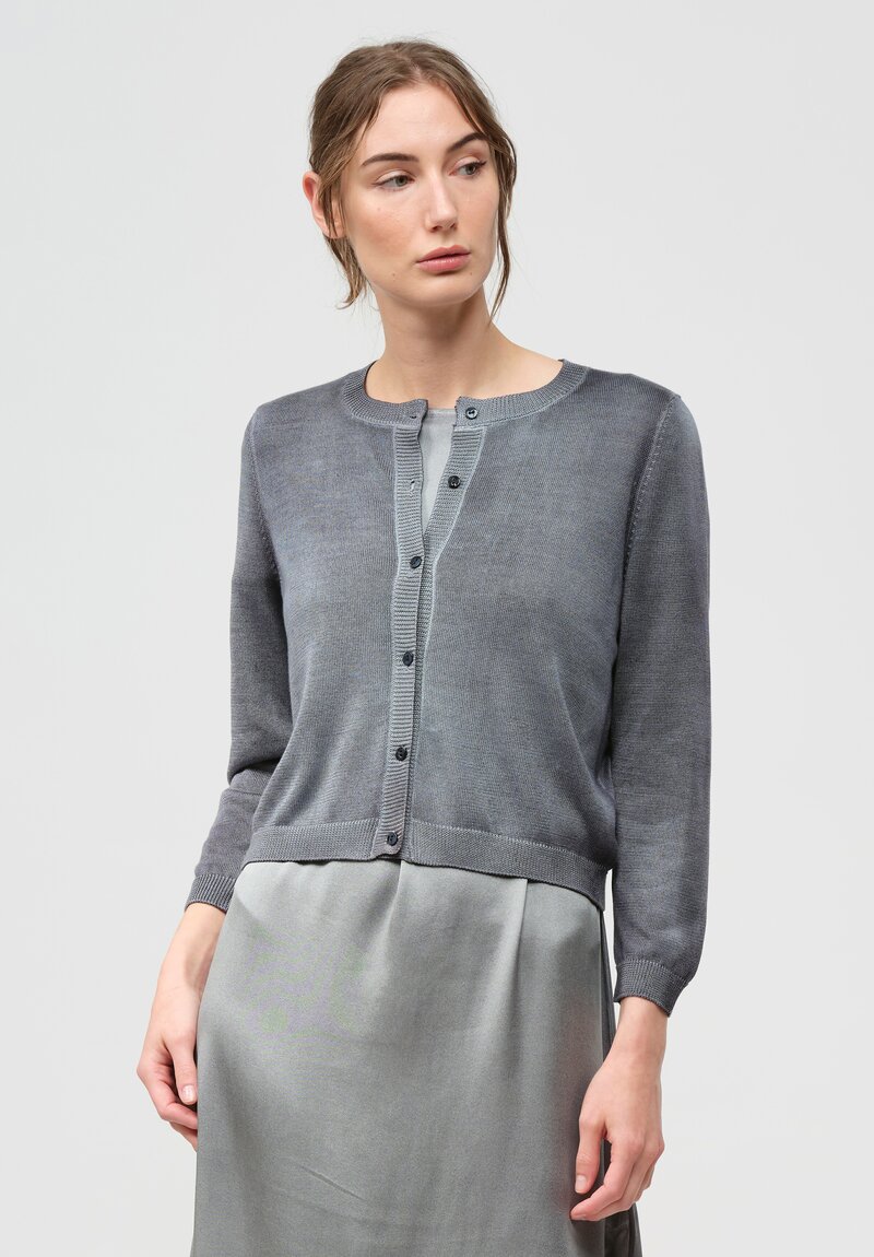 Avant Toi Silk Knit Cropped Cardigan in Nero Water Blue