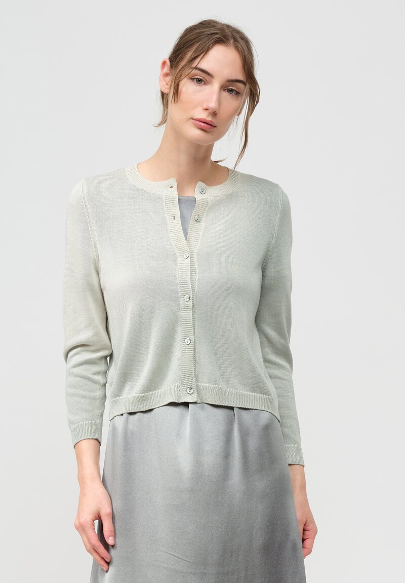 Avant Toi Silk Knit Cropped Cardigan in Light Jade Green	