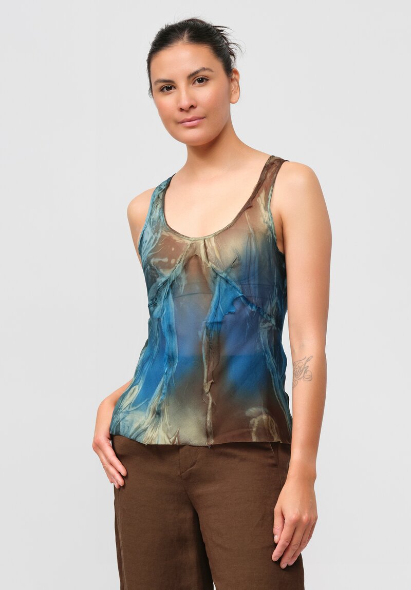 Masnada Silk Tank Top in Petrol Print & Green	
