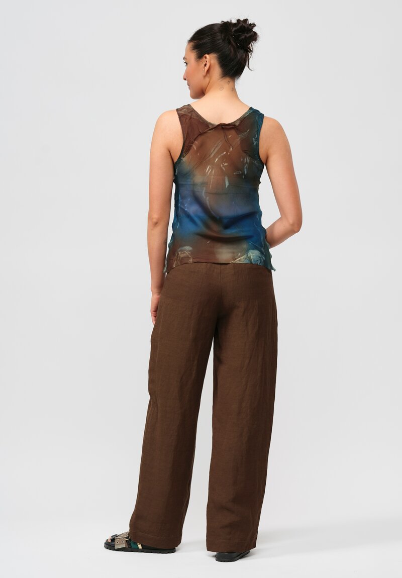 Masnada Silk Tank Top in Petrol Print & Green	