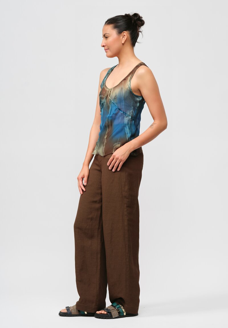 Masnada Silk Tank Top in Petrol Print & Green	