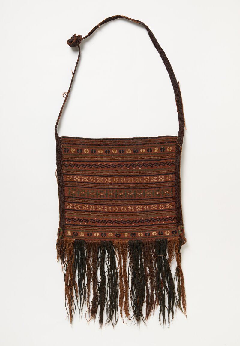 Shobhan Porter Vintage Wool Pattern Bag with Fringe Brown & Olive Green