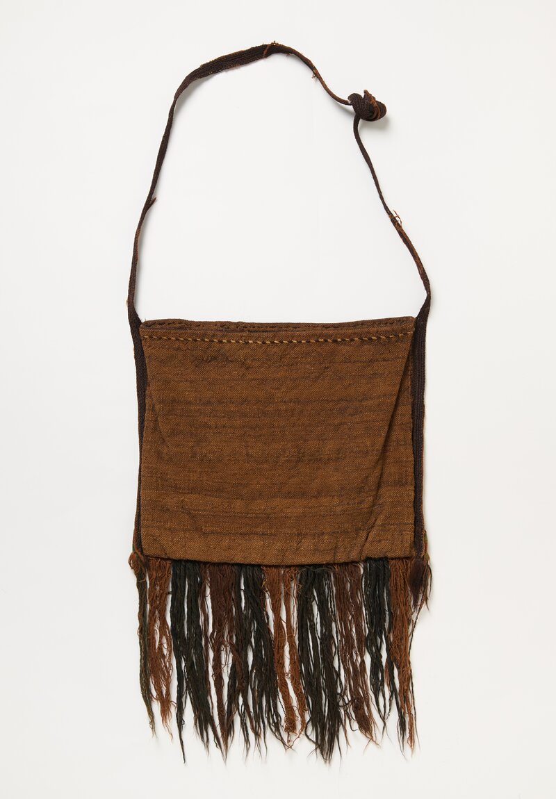 Shobhan Porter Vintage Wool Pattern Bag with Fringe Brown & Olive Green