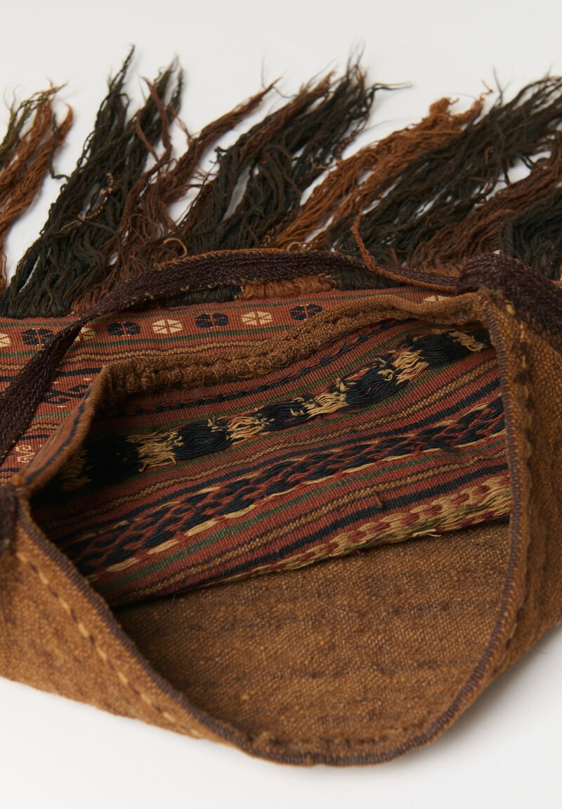 Shobhan Porter Vintage Wool Pattern Bag with Fringe Brown & Olive Green