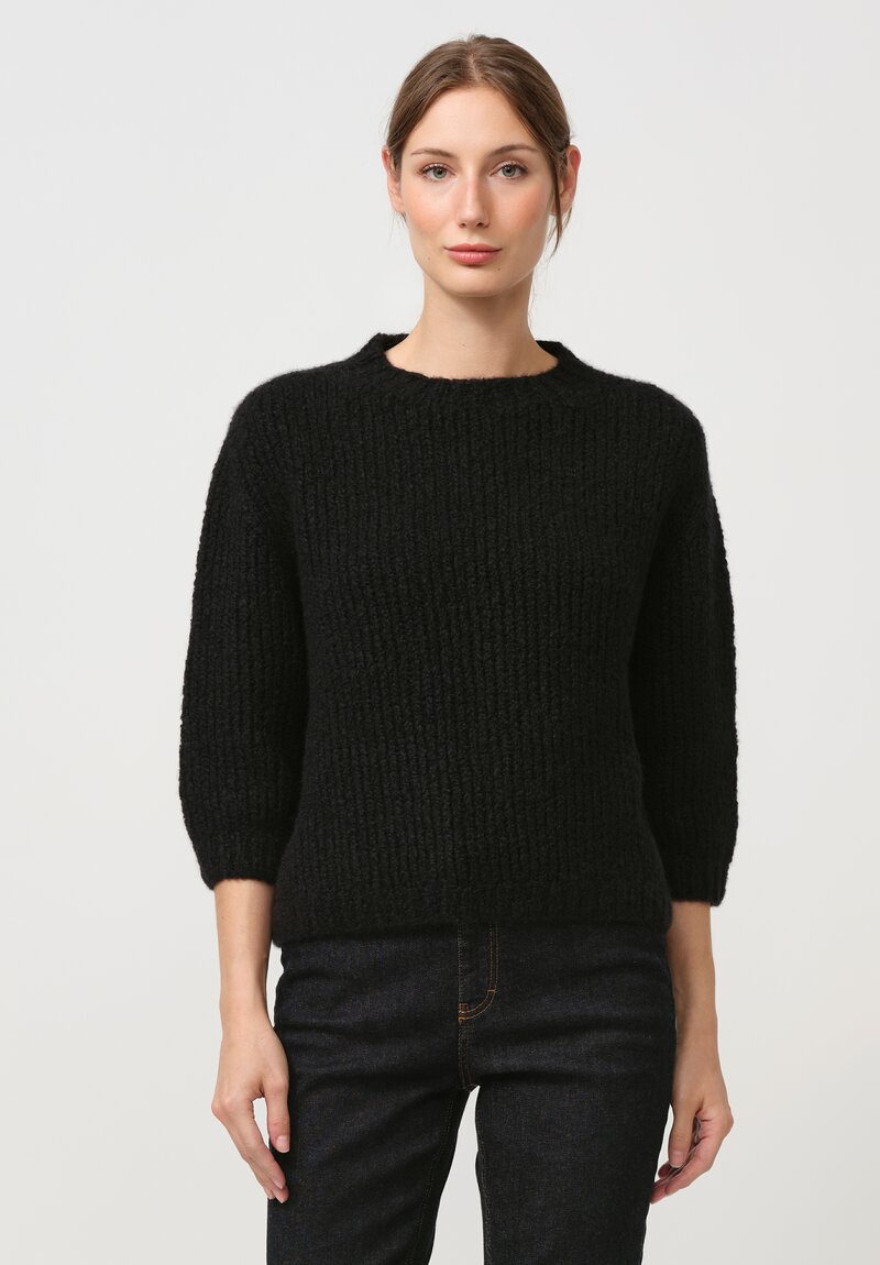 Wommelsdorff Hand Knit Momo Cashmere & Silk Sweater in Space Black	