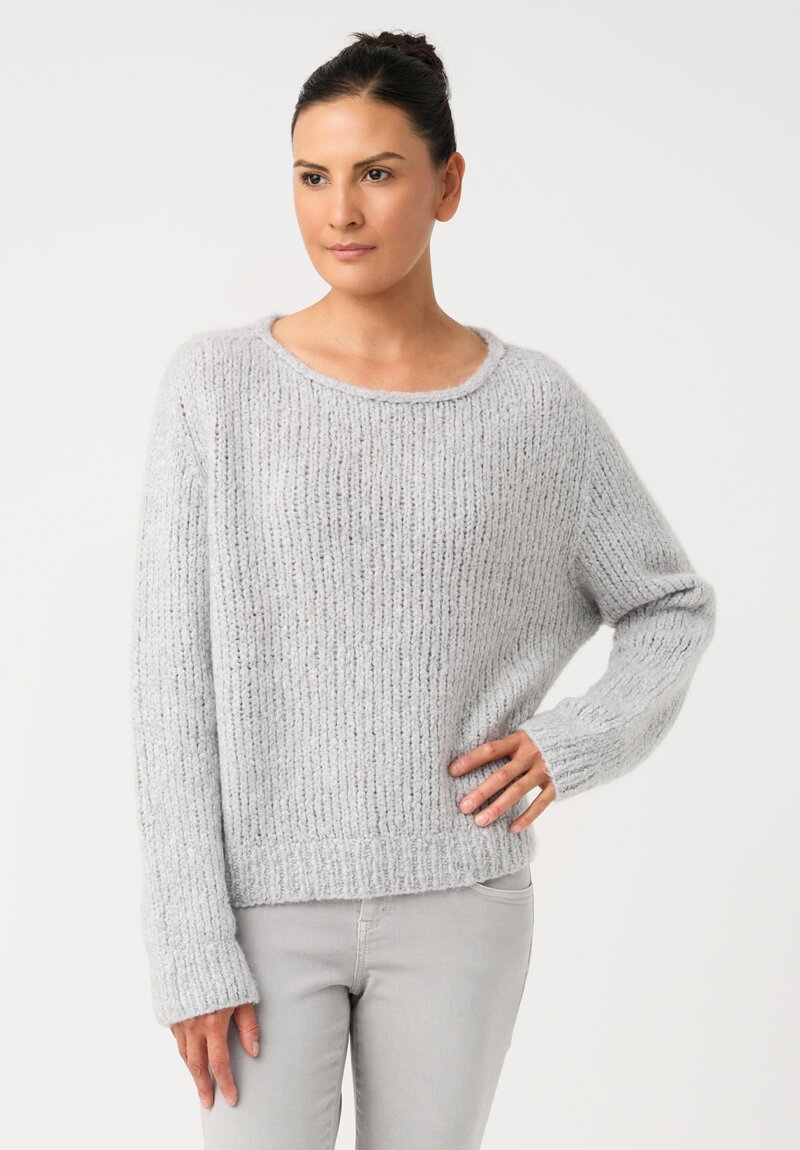 Wommelsdorff Cashmere & Silk Hand-Knit Faye Scooped Neck Sweater in Dust Grey	