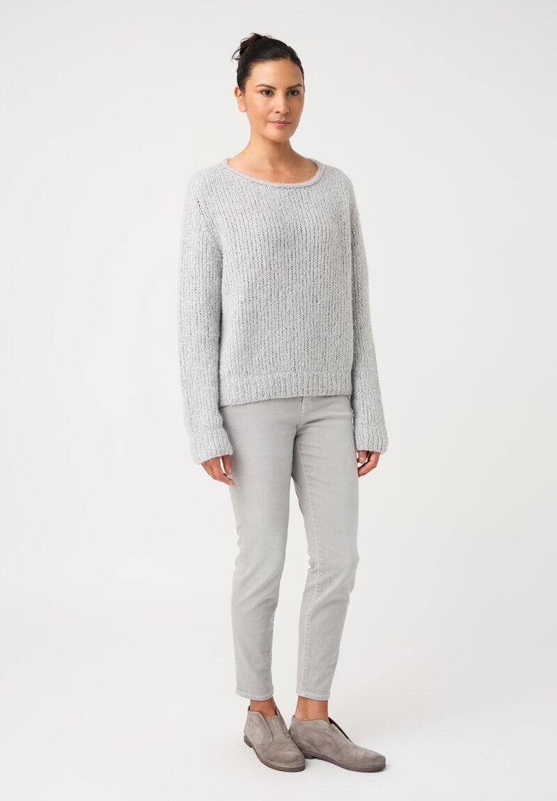 Wommelsdorff Cashmere & Silk Hand-Knit Faye Scooped Neck Sweater in Dust Grey