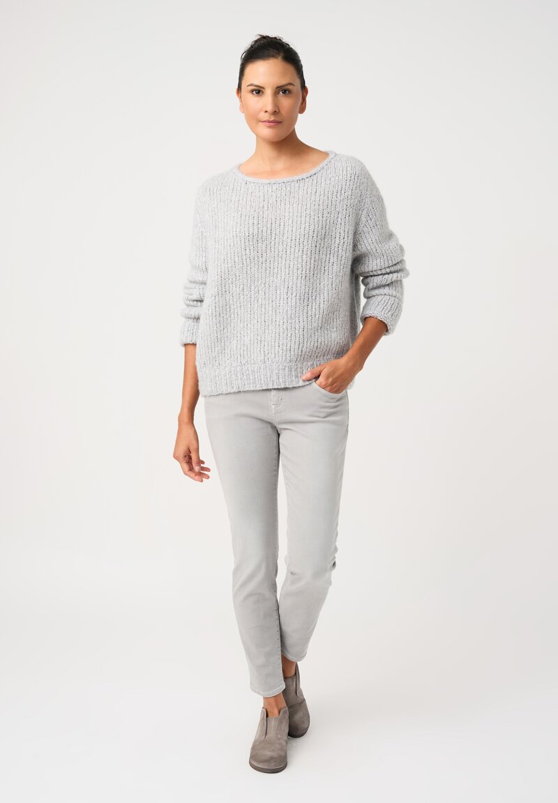 Wommelsdorff Cashmere & Silk Hand-Knit Faye Scooped Neck Sweater in Dust Grey