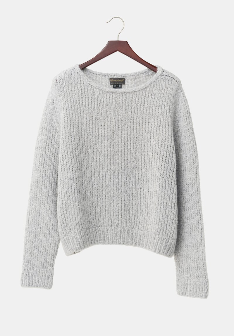 Wommelsdorff Cashmere & Silk Hand-Knit Faye Scooped Neck Sweater in Dust Grey