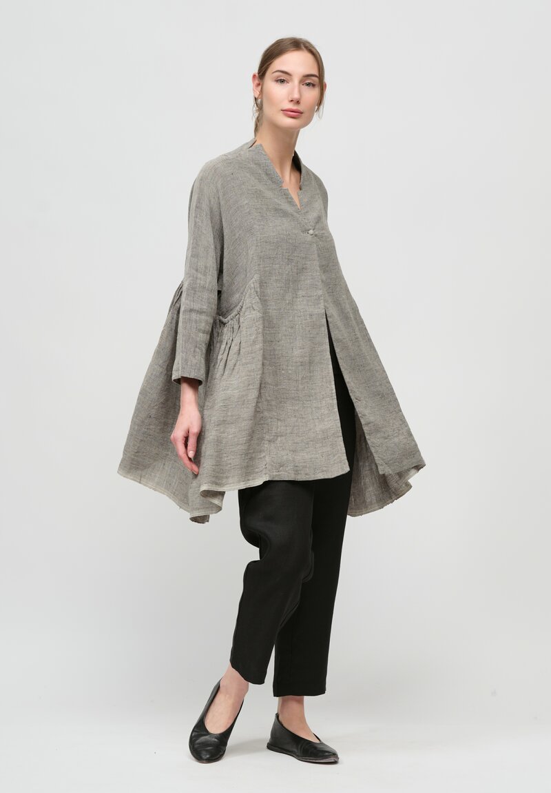 AODress Handloom Linen Side Gather Front Pocket Jacket in Natural Grey	