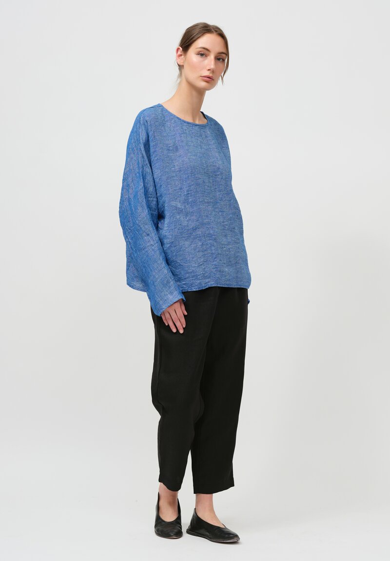 AODress Handloom Linen Loose Fit Long Sleeve Top in Lapis Blue	