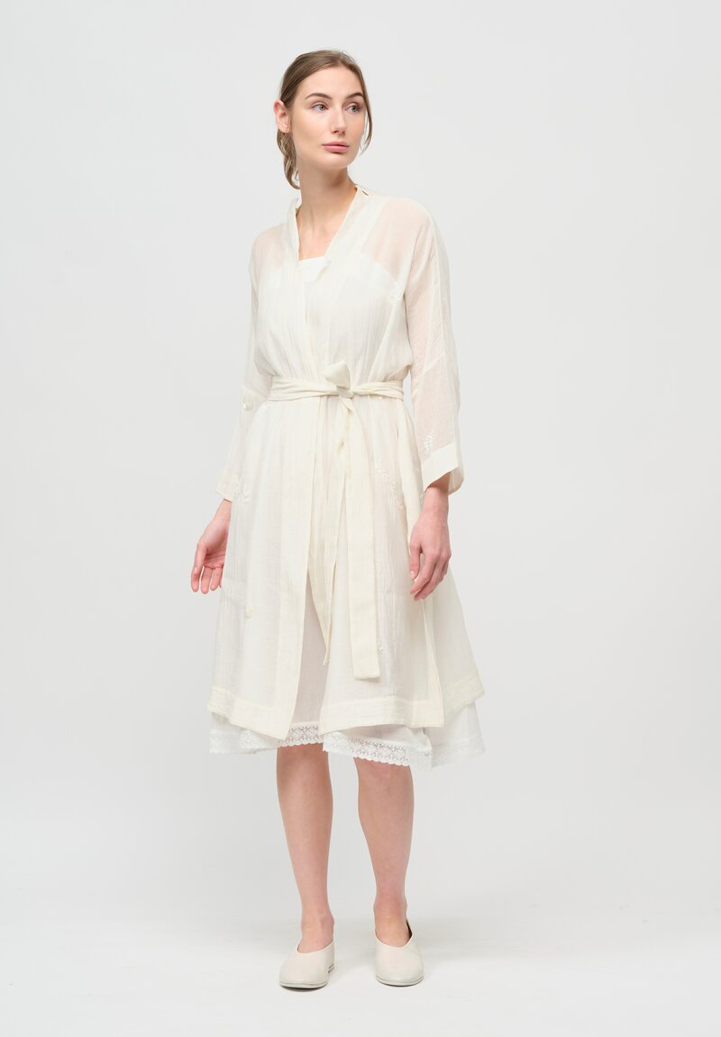 AODress Handloom Silk & Cotton Neck Slit Robe with Inner Dress in Kora White