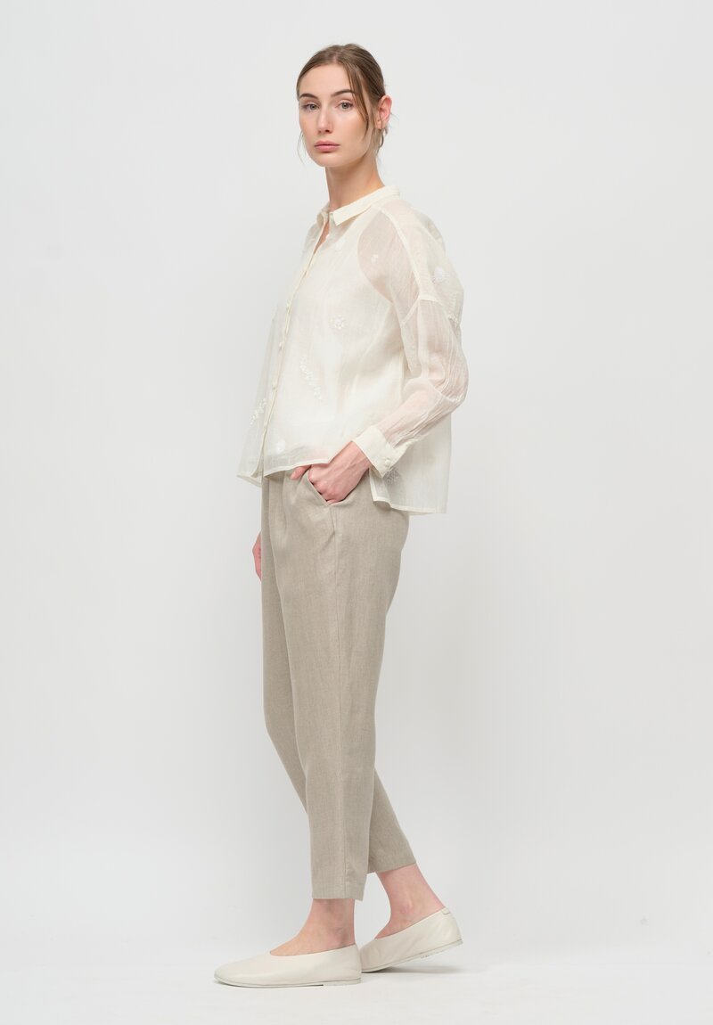 AODress Handloom Silk & Cotton Small Collar Shirt with Inner Top in Kora White	