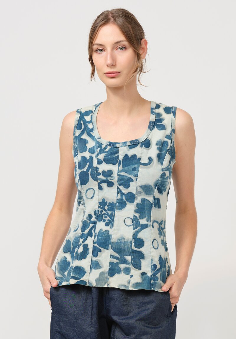 Alabama Chanin Organic Cotton Rene Corset Sleveeless Shirt in Natalies Garden Indigo	