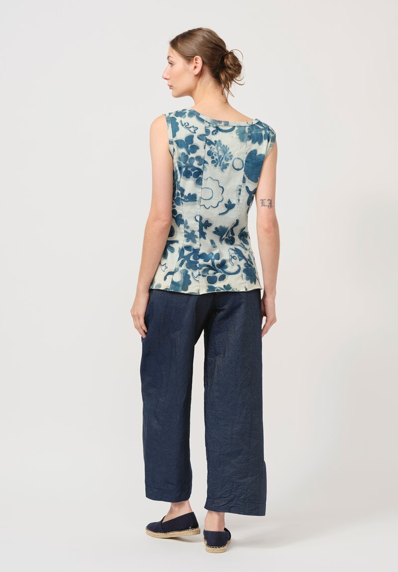 Alabama Chanin Organic Cotton Rene Corset Sleveeless Shirt in Natalies Garden Indigo	