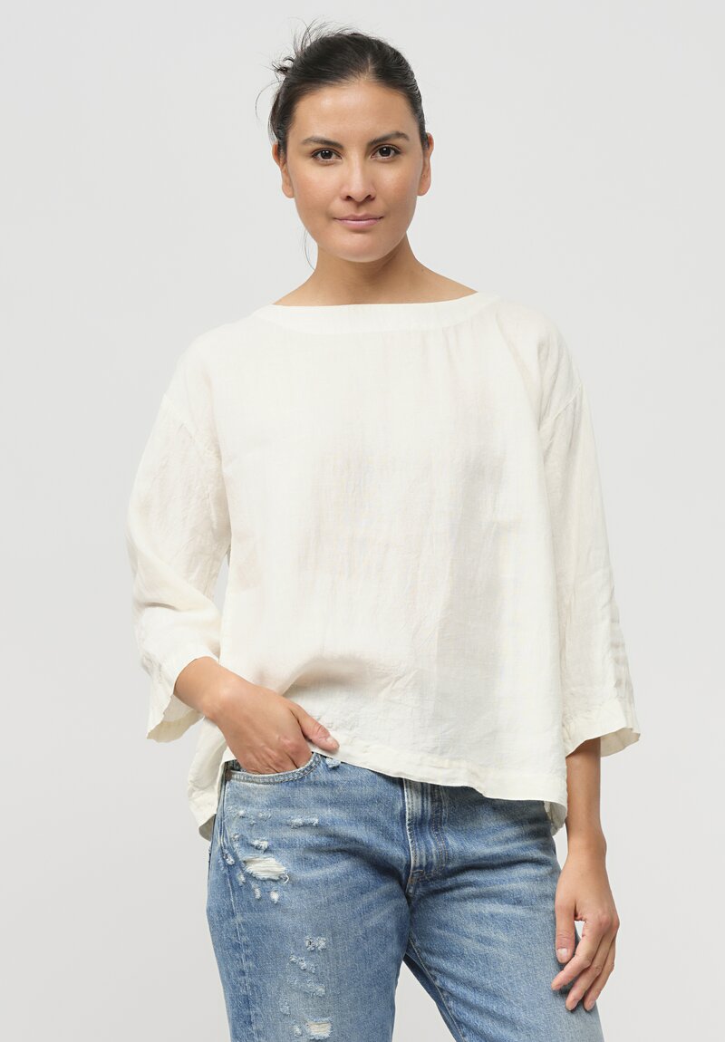 Armen Linen Overdyed Three-Quarter Sleeve Shirt in Mineral White