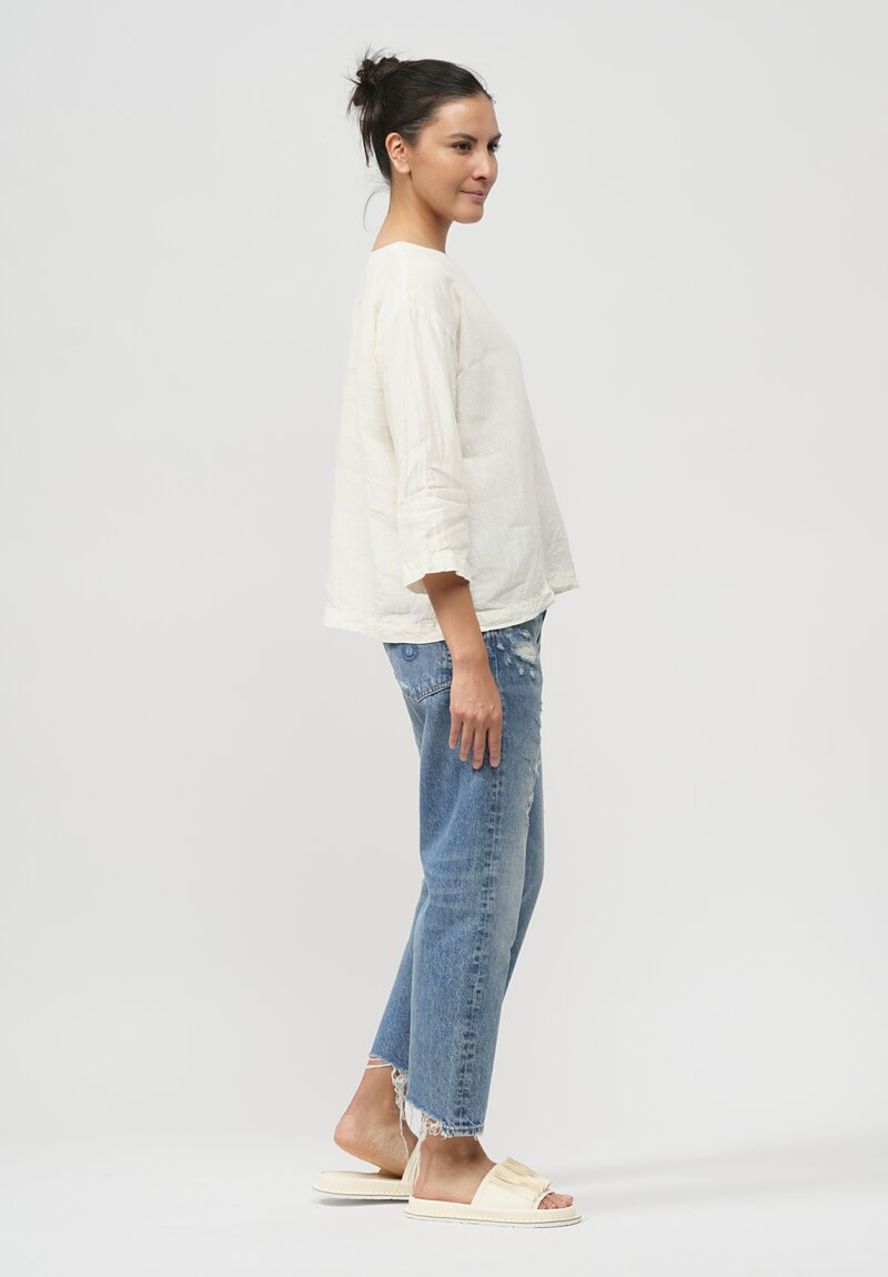 Armen Linen Overdyed Three-Quarter Sleeve Shirt in Mineral White