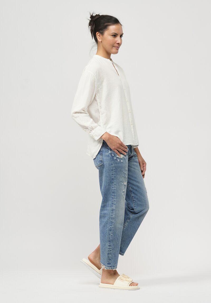 Armen Cotton Utility Banded Collar Shirt in White	