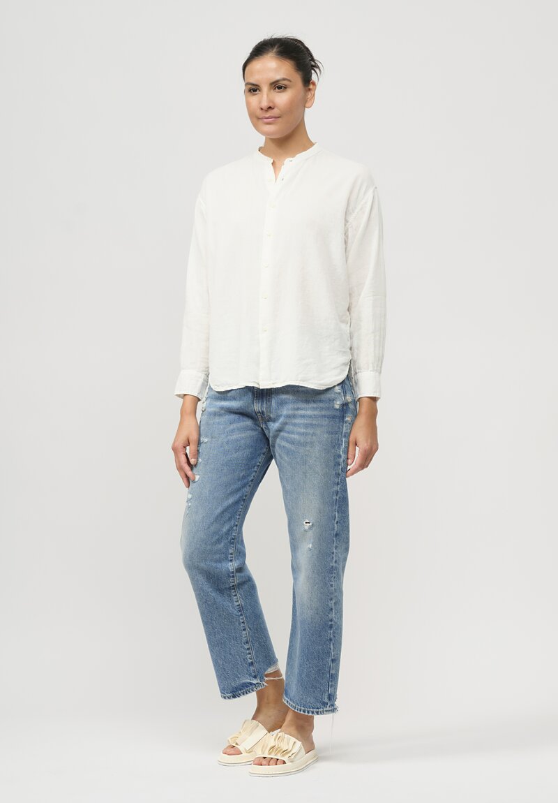 Armen Cotton Utility Banded Collar Shirt in White	