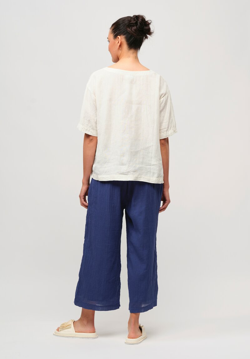 Armen Cotton Gathered Easy Pants with Lining in Military Blue	