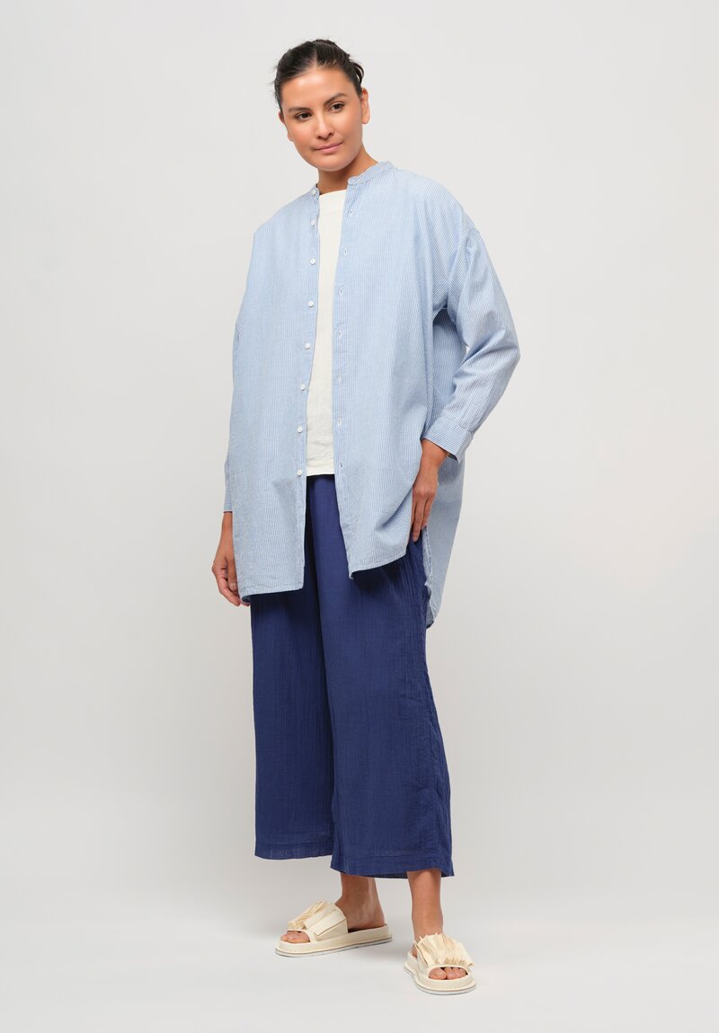 Armen Cotton Gathered Easy Pants with Lining in Military Blue	