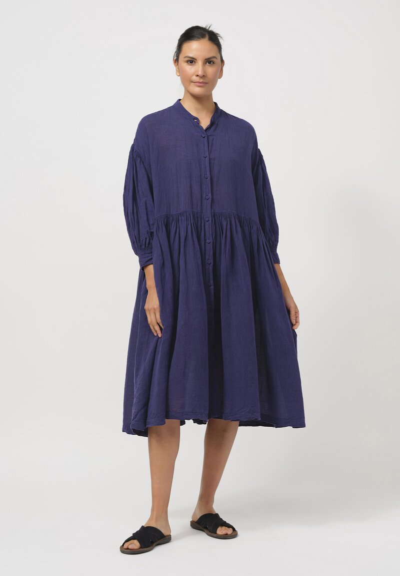 Maison De Soil Banded Linen & Cotton Collar Shirt Dress with Rajasthan Tuck in Deep Purple	