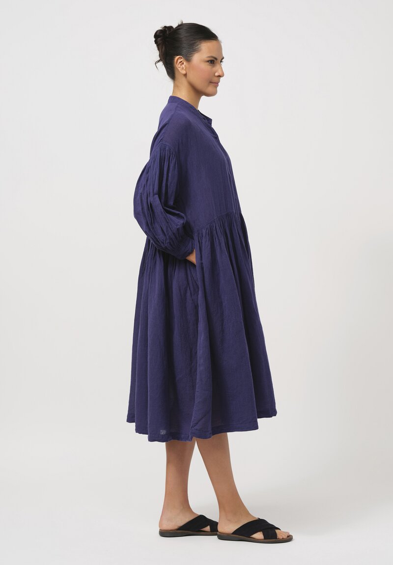 Maison De Soil Banded Linen & Cotton Collar Shirt Dress with Rajasthan Tuck in Deep Purple	