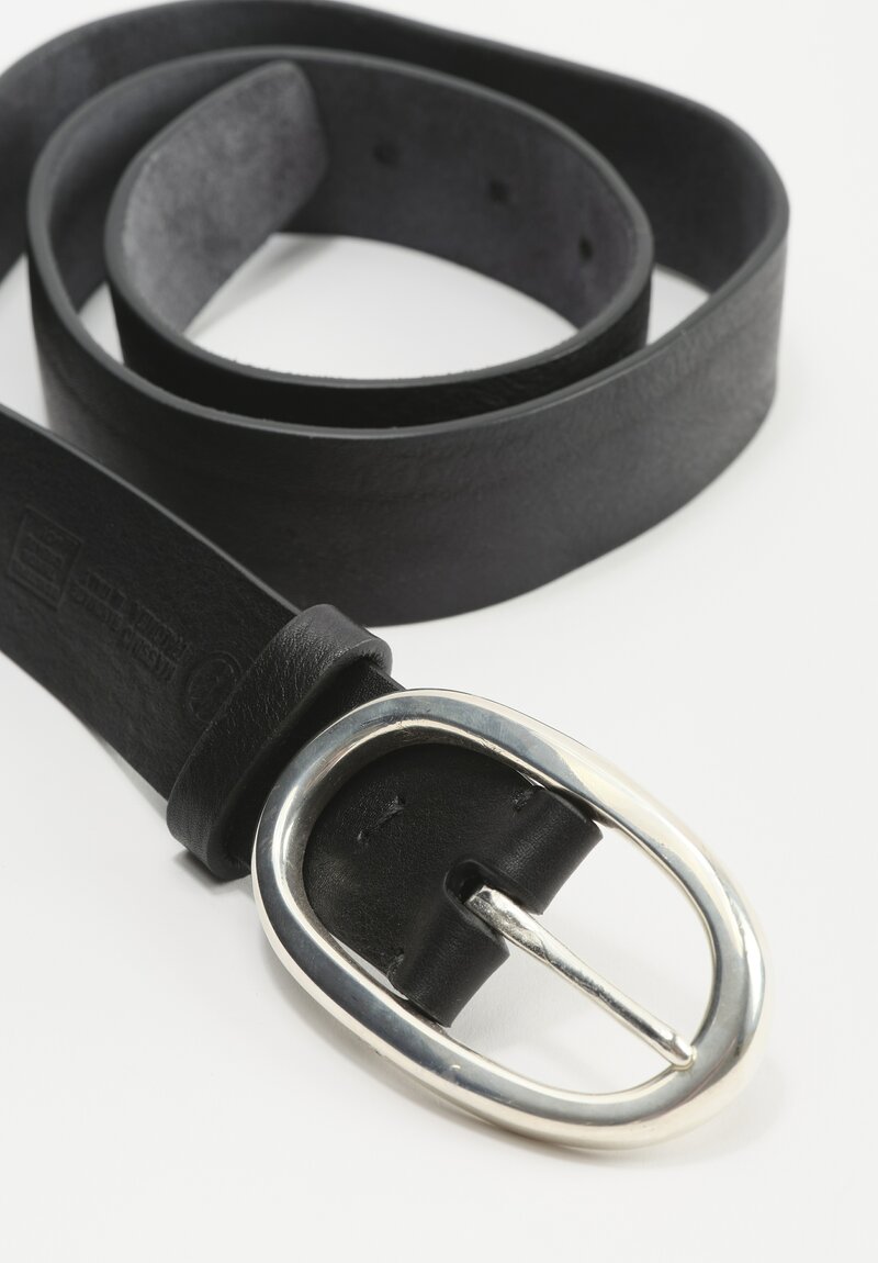 Massimo Palomba Silver Buckle Wide Leather Selleria Belt in Black	