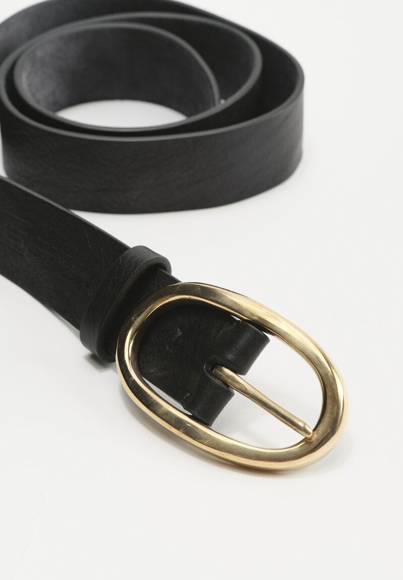 Massimo Palomba Bronze Buckle Wide Leather Selleria Belt in Black	