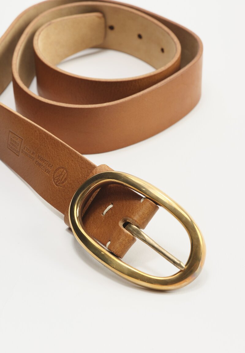 Massimo Palomba Bronze Buckle Wide Leather Selleria Belt in Tabacco Brown	