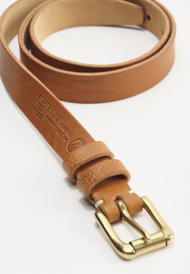 Massimo Palomba Small Leather Selleria Brass Buckle Belt in Tabacco Brown	