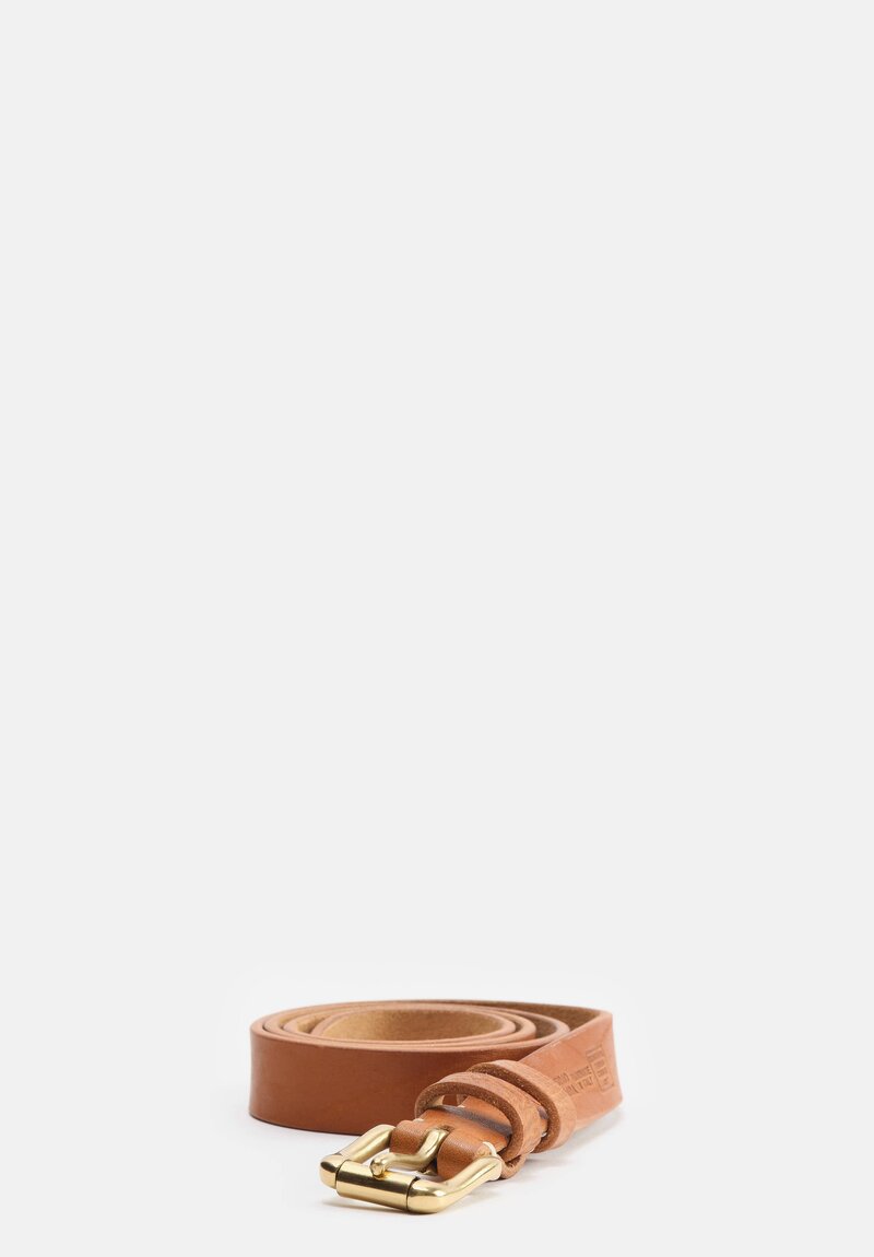 Massimo Palomba Small Leather Selleria Brass Buckle Belt in Tabacco Brown	