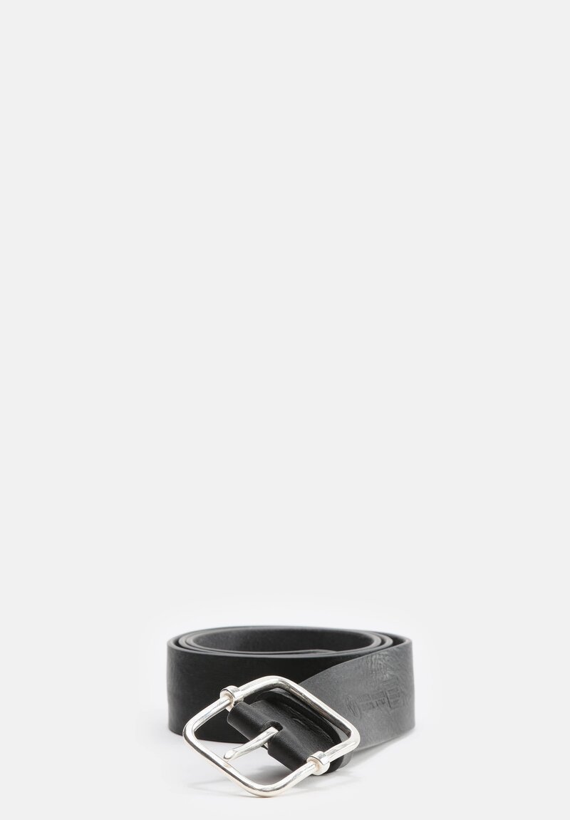 Massimo Palomba Silver Buckle Wide Leather Selleria Belt in Black	