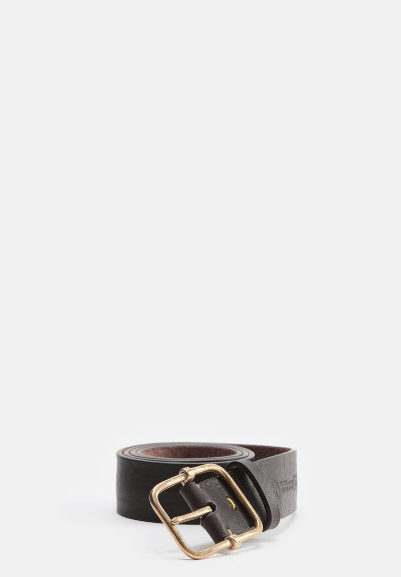 Massimo Palomba Bronze Buckle Wide Leather Selleria Belt in Ebano Dark Brown	