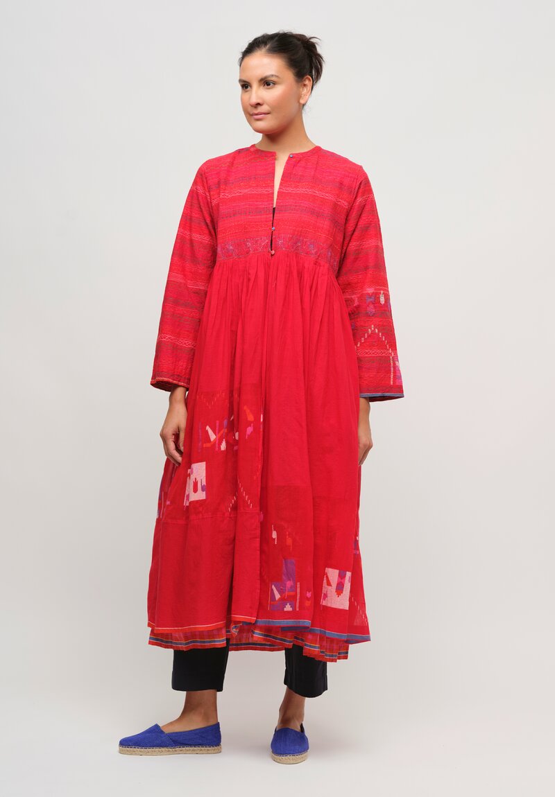 Injiri Cotton Embroidered Coat Dress in Red	