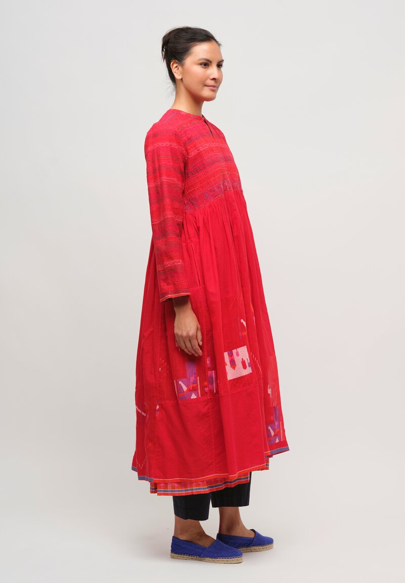 Injiri Cotton Embroidered Coat Dress in Red	