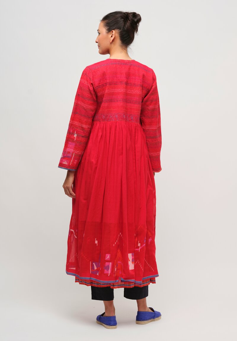 Injiri Cotton Embroidered Coat Dress in Red	