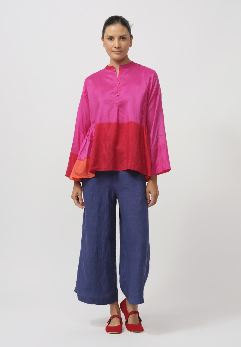 Injiri Silk Side Gather Shirt in Pink & Red	