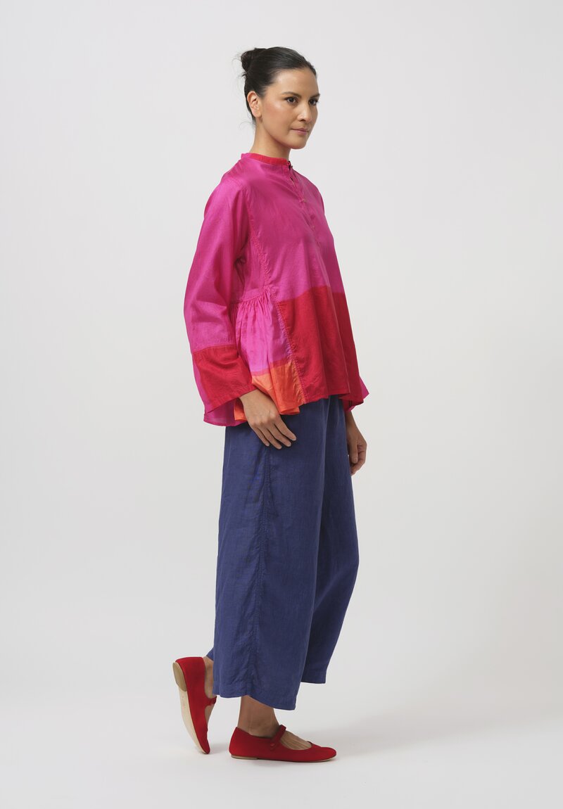 Injiri Silk Side Gather Shirt in Pink & Red	