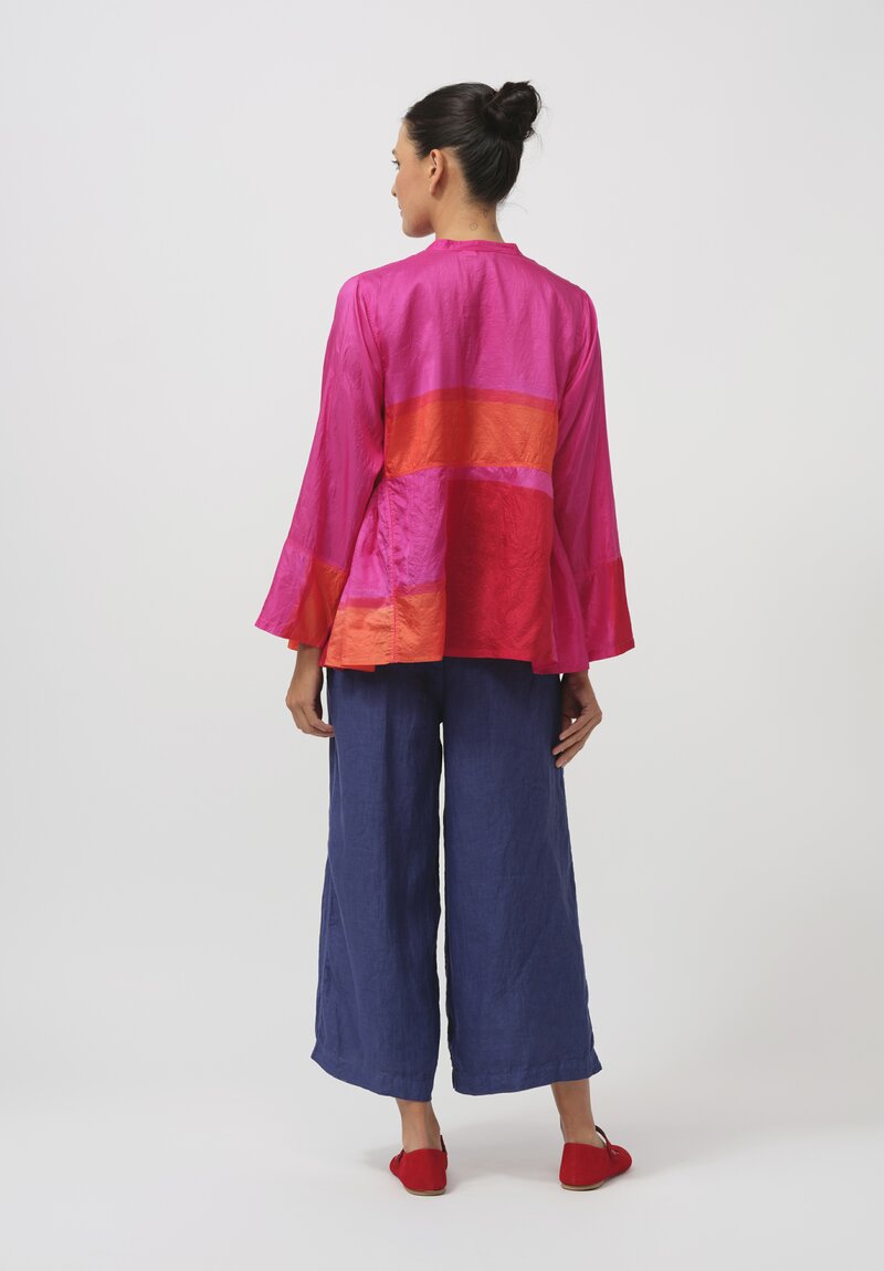 Injiri Silk Side Gather Shirt in Pink & Red	