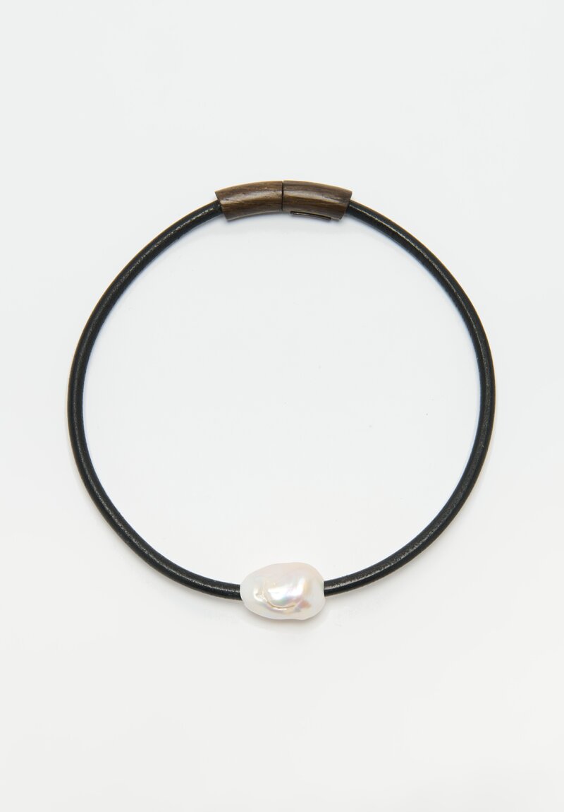 Monies Baroque Pearl, Leather & Ebony Necklace	