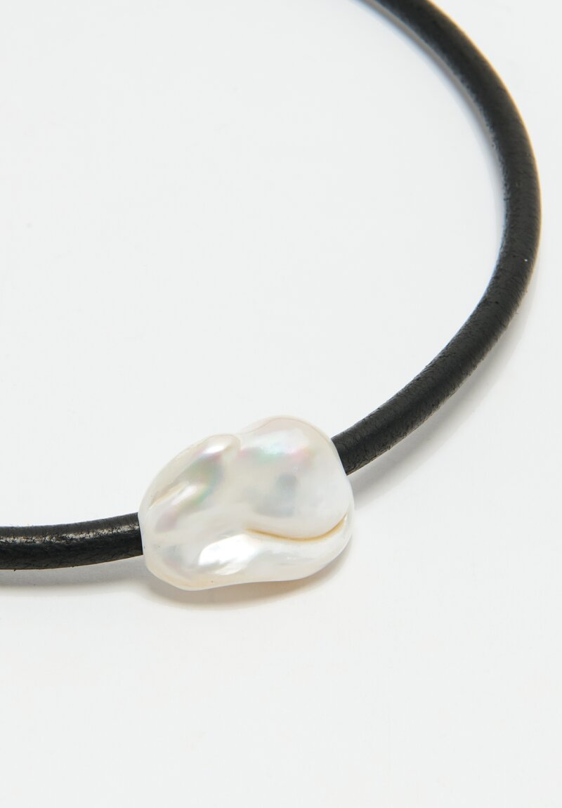 Monies Baroque Pearl, Leather & Ebony Necklace	