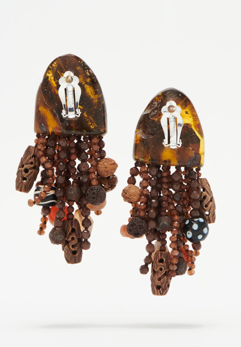 Monies Amber, Antique Bone, Rose Wood, Agate & Carneol Earrings	