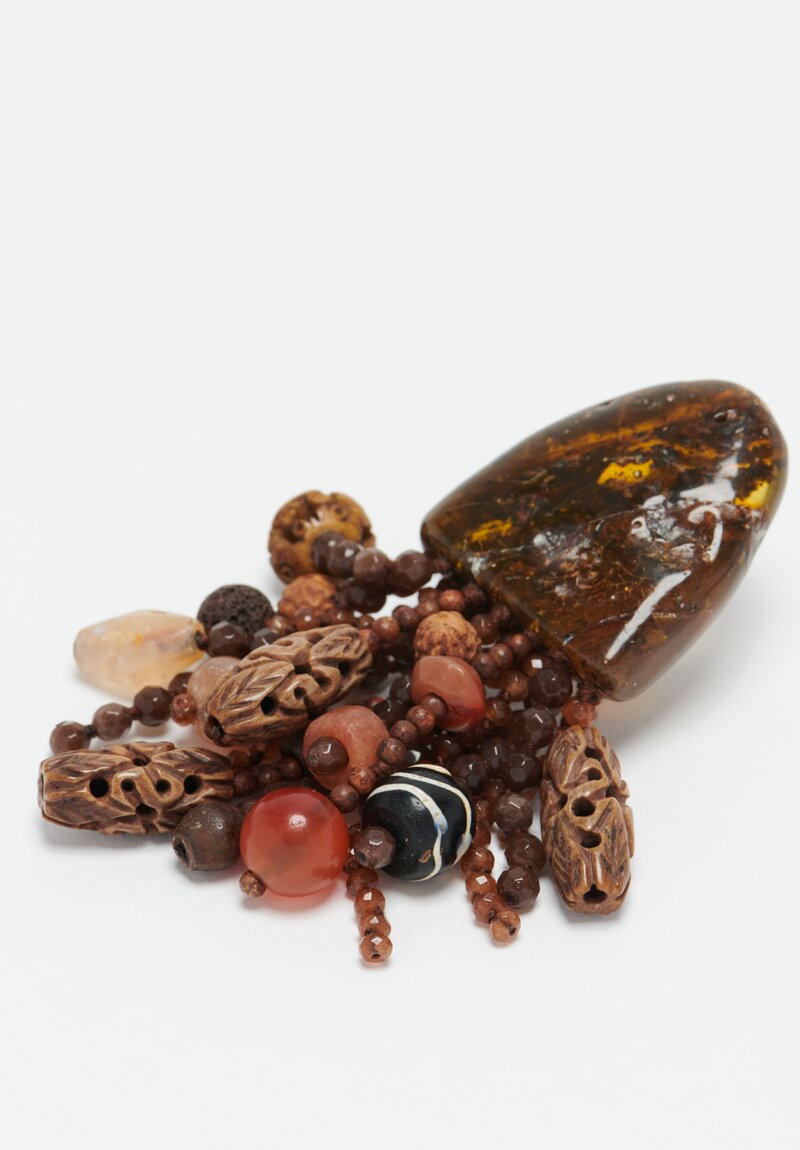 Monies Amber, Antique Bone, Rose Wood, Agate & Carneol Earrings	