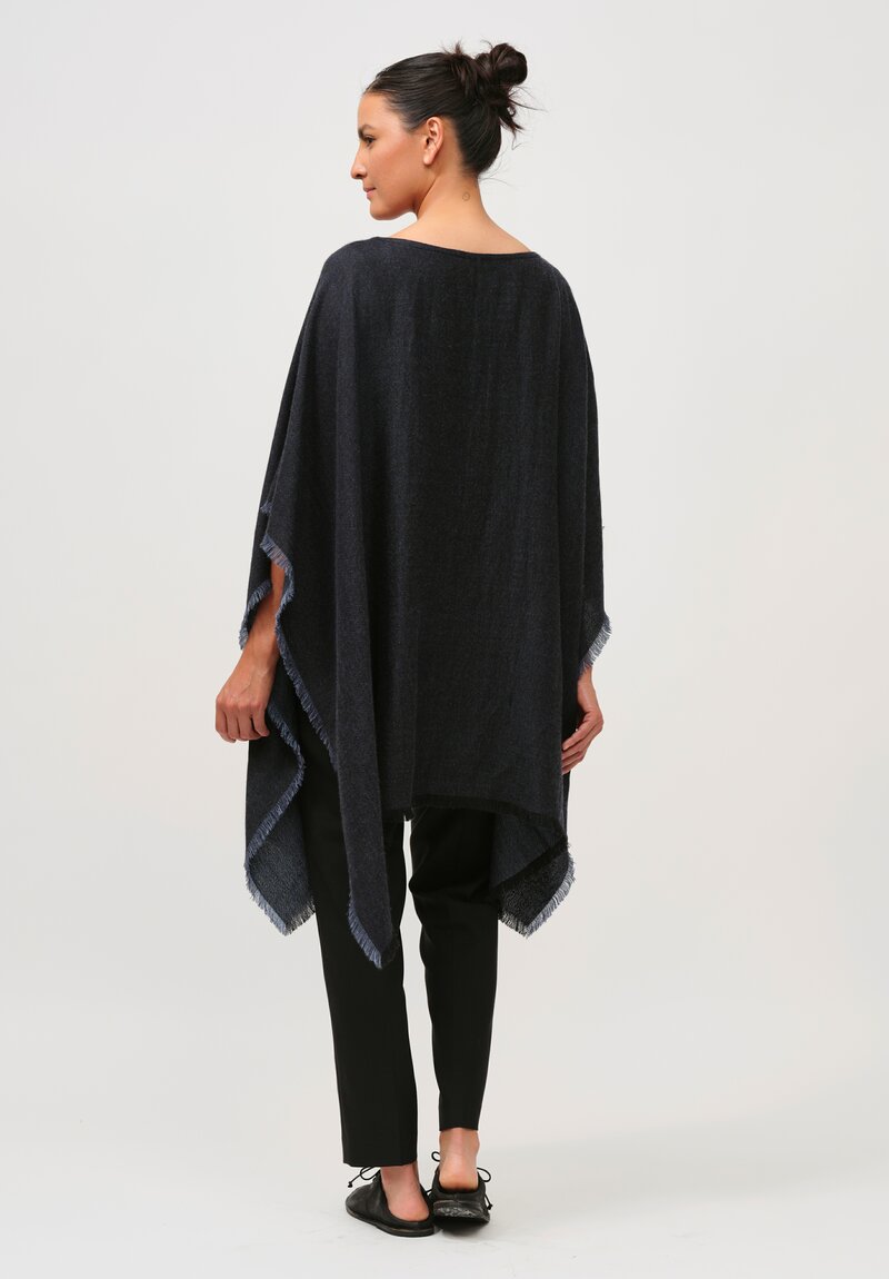 Alonpi Cashmere & Silk Camilla Poncho with Fringe in Navy Blue	