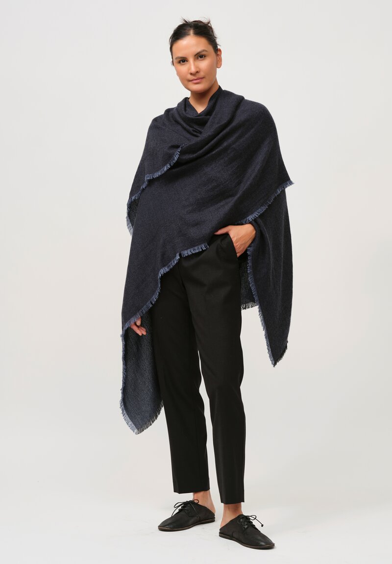 Alonpi Cashmere & Silk Lightweight Peonia Poncho in Navy Blue	