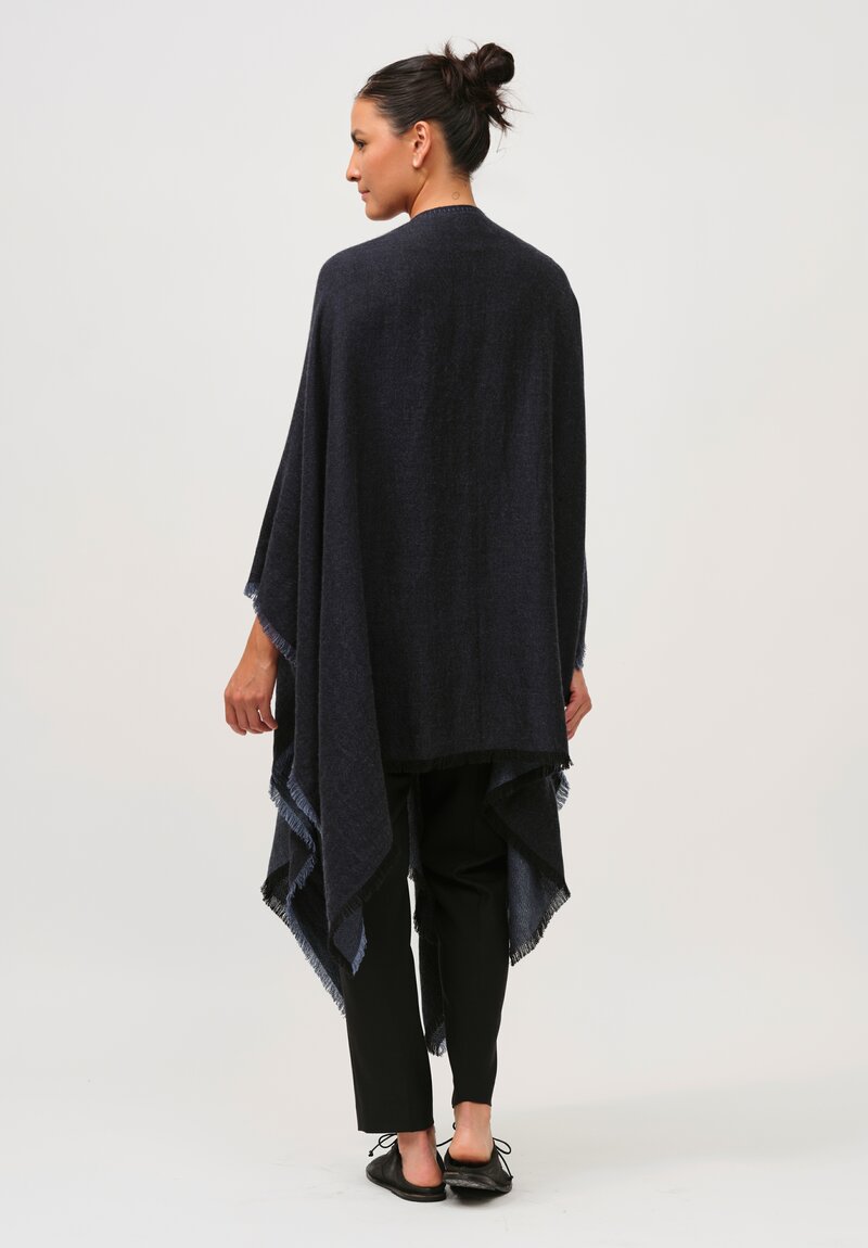 Alonpi Cashmere & Silk Lightweight Peonia Poncho in Navy Blue	