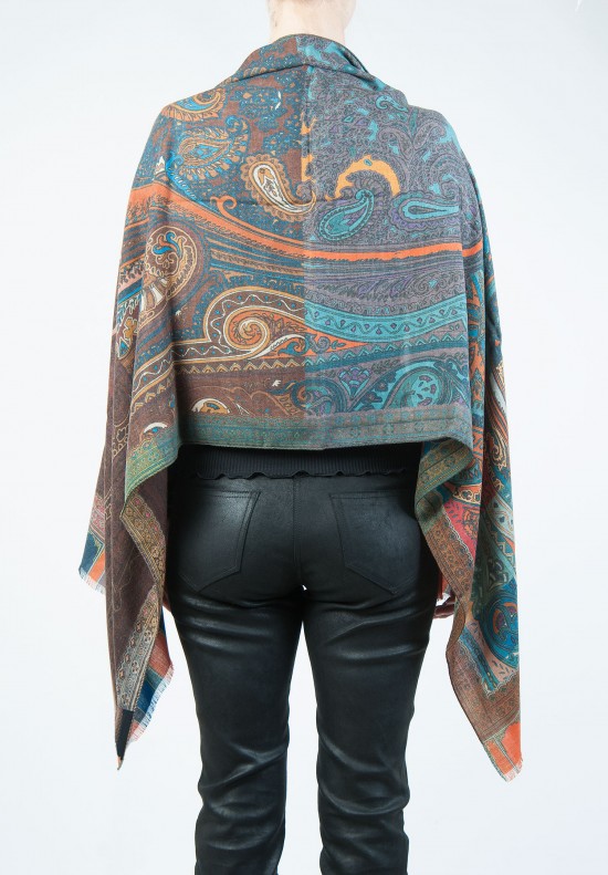 Etro Paisley and Block Scarf in Brown, Orange, Turquoise