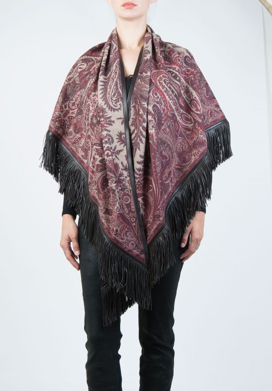 Etro Fringed Paisley Cashmere Shawl in Red and Camel